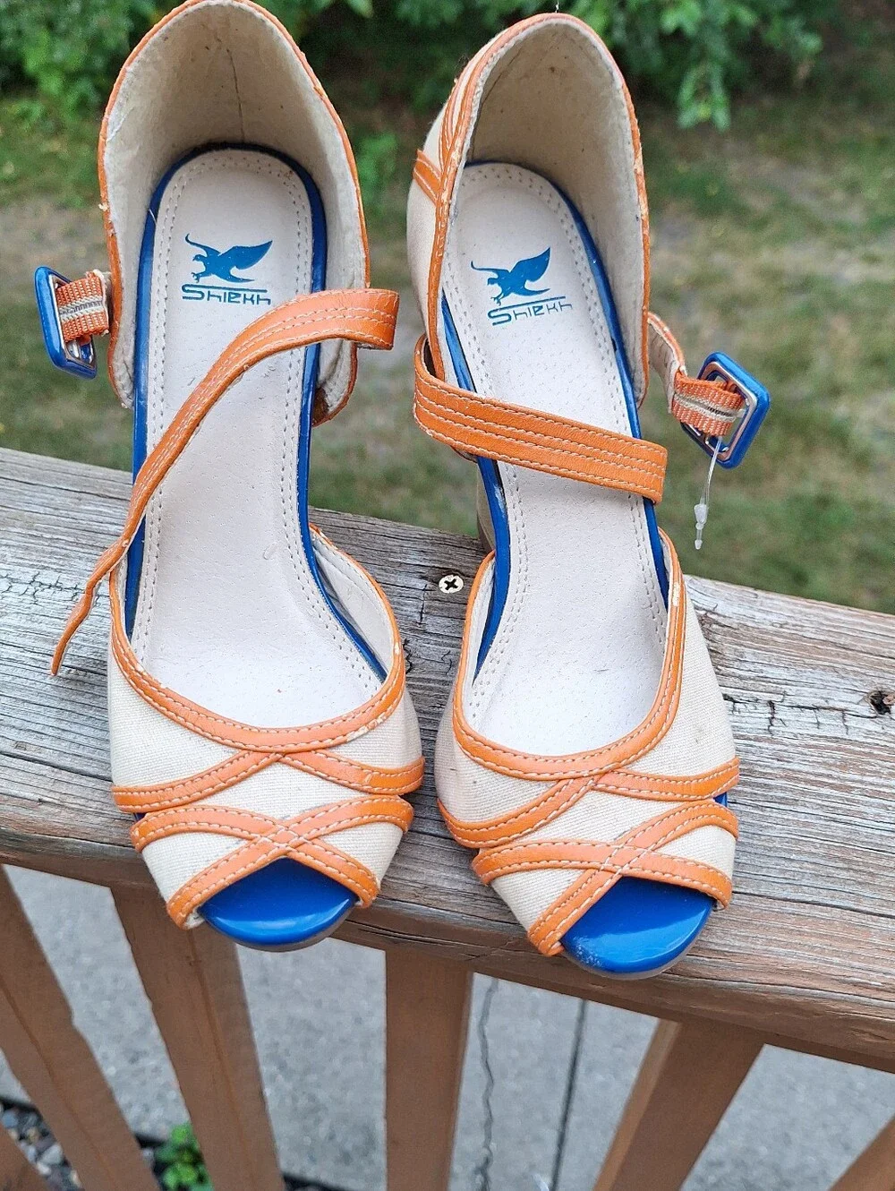 Wedge Peep-Toe Sandals in Beige and Orange